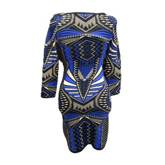 Cenit Knit Blue Metallic Gold Black Sweater Dress Bodycon Long Sleeve Sz Small - Picture 2 of 4